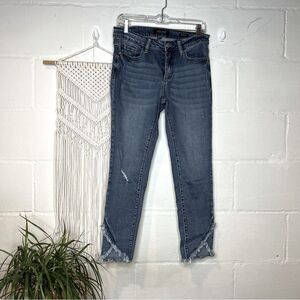 Judy blue | women mid wash raw hem skinny ankle denim jeans